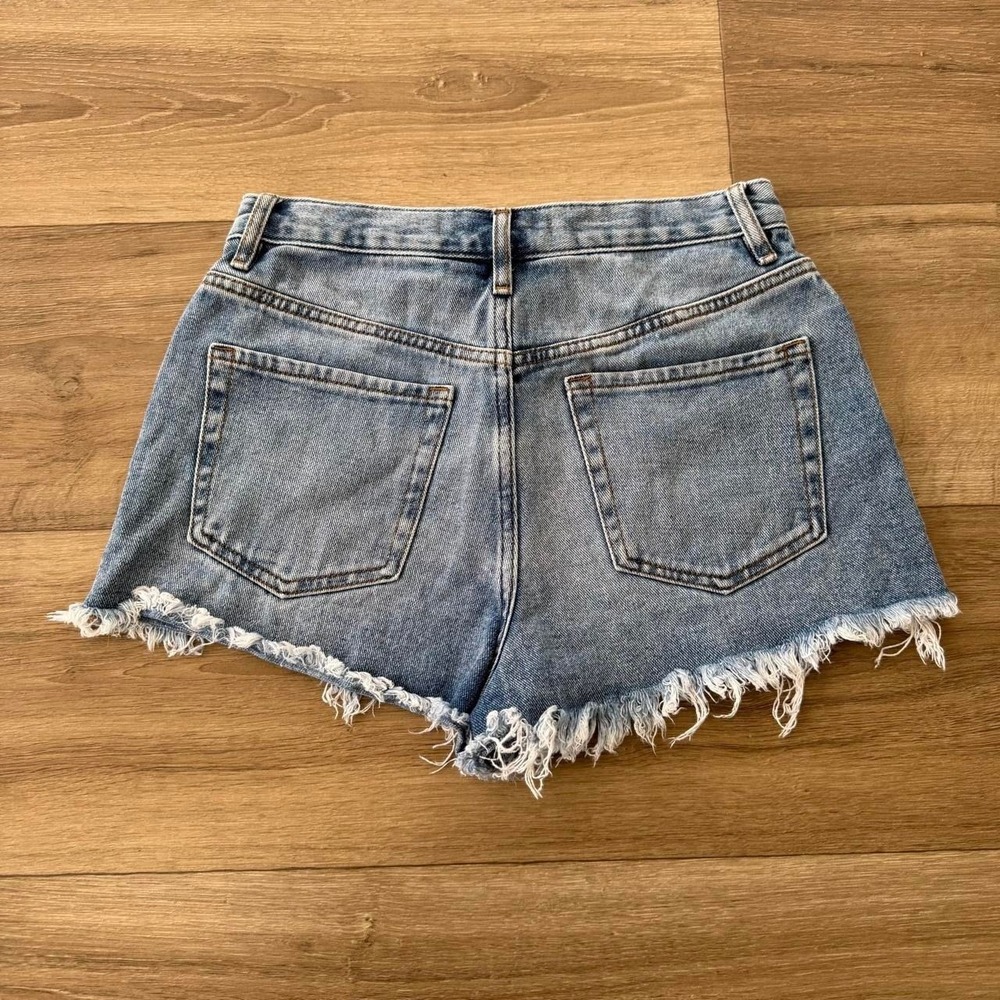 high rise‎ blue denim shorts